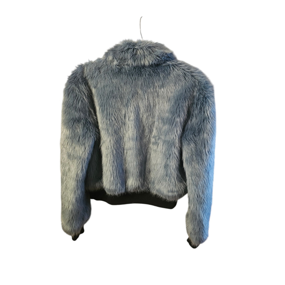 Express x Negin Mirsalehi Blue Faux Fur Bomber Jacket XS EUC Cropped Y2K - Picture 8 of 8